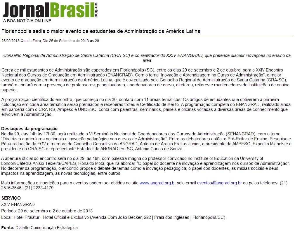 Evento em SC para estudantes de Administração